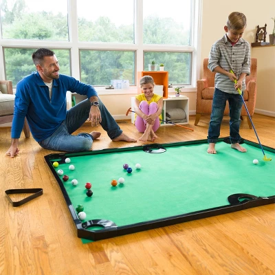 HearthSong - Golf Pool Indoor Family Game-Includes Two Golf Clubs, 16 Balls, Green Mat, And Rails For Kids 1 HearthSong - Golf Pool Indoor Family Game-Includes Two Golf Clubs, 16 Balls, Green Mat, And Rails For Kids