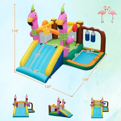 Costway Flamingo-Themed Bounce Castle 7-in-1 Kids Inflatable Jumping House 2 Costway Flamingo-Themed Bounce Castle 7-in-1 Kids Inflatable Jumping House - Image 2