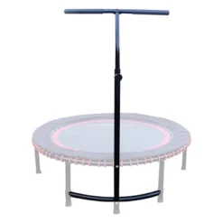 LEAPS & REBOUNDS 40" Adjustable Stability Bar Attachment With 40" Mini Fitness Trampoline And Home Gym Rebounder For Cardio Exercises, Gray