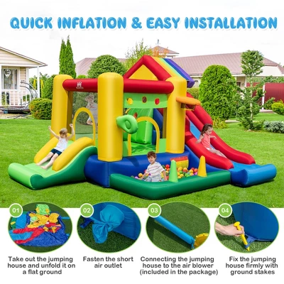 Costway Colorful Rainbow Kids Inflatable Bounce Castle With 50 Ocean Balls & 735W Blower 7 Costway Colorful Rainbow Kids Inflatable Bounce Castle With 50 Ocean Balls & 735W Blower - Image 7