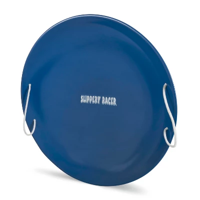 Slippery Racer ProDisc 26 Inch Heavy Duty Aluminum Iron Alloy Metal Kids Winter Saucer Snow Sled With Dual Riveted Soft Grip Rope Handles, Blue 1 Slippery Racer ProDisc 26 Inch Heavy Duty Aluminum Iron Alloy Metal Kids Winter Saucer Snow Sled With Dual Riveted Soft Grip Rope Handles, Blue