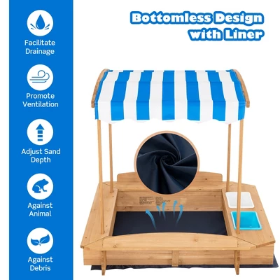 Costway Kids Large Wooden Sandbox W/ 2 Bench Seats Outdoor Play Station For Children 5 Costway Kids Large Wooden Sandbox W/ 2 Bench Seats Outdoor Play Station For Children - Image 5