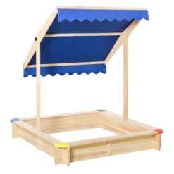 Outsunny Wooden Sandbox W/ Adjustable Canopy, Children Outdoor Playset Weather Resistant 47" L X 47" W X 47" H, Natural & Blue -LITTLE TIKES Shop GUEST 0d6dcf4a 0ee6 482a 87ab 7ce8f01e59d2