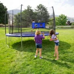 Skywalker Trampolines 12' Round Jump-N-Toss Trampoline With Enclosure - Blue
