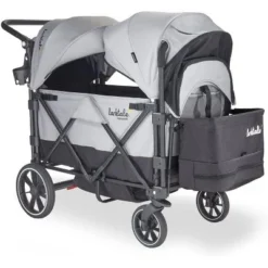 Larktale Caravan - 200 Lbs. Capacity, Double Seater Collapsible Wagon, All-Terrain Stroller Wagon For Kids And Babies - 2023 Version - Gray/Black
