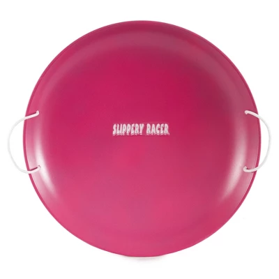 Slippery Racer ProDisc 26 In Heavy Duty Aluminum Iron Alloy Metal Kids Winter Saucer Snow Sled With Dual Riveted Soft Grip Rope Handles, Pink (3 Pack) 2 Slippery Racer ProDisc 26 In Heavy Duty Aluminum Iron Alloy Metal Kids Winter Saucer Snow Sled With Dual Riveted Soft Grip Rope Handles, Pink (3 Pack) - Image 2
