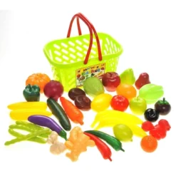 Link Little Chef 38 Piece Fruits And Vegetables Shopping Basket Grocery Play Food Set For Kids