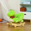 Qaba Baby Rocking Horse Kids Interactive 2-in-1 Plush Ride-On Toys Stroller Rocking Dinosaur With Wheels And Nursery Song