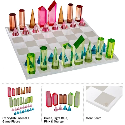 Trademark Games Modern Chess Set - Acrylic Chess Board With 32 Colorful Game Pieces - Unique Tabletop Decor Item With Functional Gameplay 3 Trademark Games Modern Chess Set - Acrylic Chess Board With 32 Colorful Game Pieces - Unique Tabletop Decor Item With Functional Gameplay - Image 3