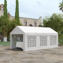 Outsunny 10ft X 20ft Party Tent & Carport, Portable Garage Outdoor Canopy Tent With Removable Sidewalls And Windows