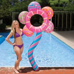 Swim Central 84" Inflatable 1-Person Awesome Blossom Swimming Pool Float Ring Tube - Pink/Blue