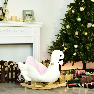 Qaba Kids Ride On Rocking Horse Plush Swan Style Toy With Music For Over 18 Months Children, White And Pink 4 Qaba Kids Ride On Rocking Horse Plush Swan Style Toy With Music For Over 18 Months Children, White And Pink - Image 4