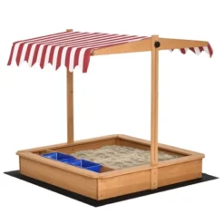 Outsunny Kids Wooden Sandbox, Children Sand Play Station Outdoor, With Adjustable Height Cover, Bottom Liner, Seat, Plastic Basins, Boys And Girls -LITTLE TIKES Shop GUEST 14d716fb 9f75 4601 b58b 3641e248a80d