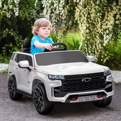 Aosom Licensed Chevrolet TAHOE Electric Car For Kids With Remote Control, 12V Battery Powered Ride On Car With 2 Speeds, Spring Suspension, LED Lights, MP3, Horn, Music, For 3-6 Years Old, White 2 Aosom Licensed Chevrolet TAHOE Electric Car For Kids With Remote Control, 12V Battery Powered Ride On Car With 2 Speeds, Spring Suspension, LED Lights, MP3, Horn, Music, For 3-6 Years Old, White - Image 2