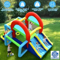 Costway Inflatable Bounce House Kids Bouncy Jumping Castle W/ Dual Slides & 480W Blower