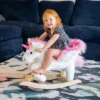 Qaba Kids Rocking Horse, Wooden Plush Ride-On Unicorn Chair Toy With Lullby Song For 18-36 Months Children