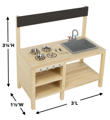 HearthSong Wooden Mud Kitchen & Sensory Play Station With Metal Accessories For Kids' Imaginative Play 2 HearthSong Wooden Mud Kitchen & Sensory Play Station With Metal Accessories For Kids' Imaginative Play - Image 2
