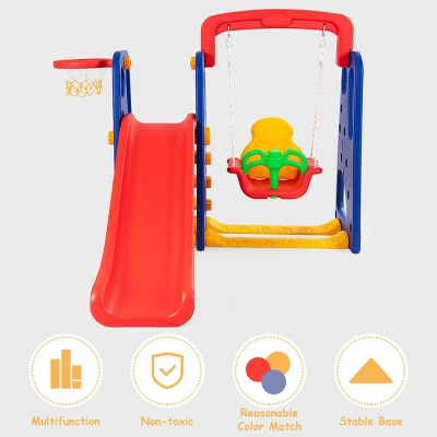 Costway 3 In 1 Junior Children Climber Slide Swing Seat Basketball Hoop Playset 5 Costway 3 In 1 Junior Children Climber Slide Swing Seat Basketball Hoop Playset - Image 5
