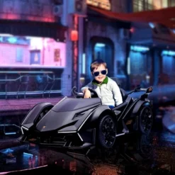 Aosom Kids Ride On Sports Car, 12V Battery Powered Electric Toy, W/ Parent Remote Control, Bluetooth, Horn, Music & LED Headlights Taillights, For 3-6 Years Old, Black