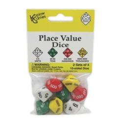 Koplow Games Place Value Dice, 2 Sets Of 4 10-Sided Dice Per Pack, 6 Packs