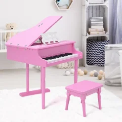 Costway Childs 30 Key Toy Grand Baby Piano W/ Kids Bench Wood Pink New