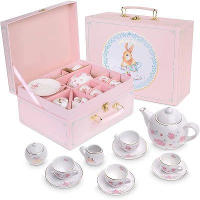 Jewelkeeper 13-Piece Porcelain Tea Party Set With Polka Dot Design 1 Jewelkeeper 13-Piece Porcelain Tea Party Set With Polka Dot Design