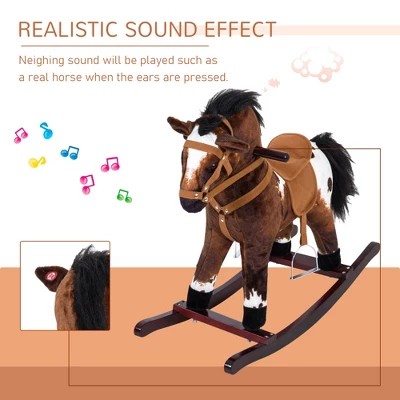 Qaba Kids Metal Plush Ride-On Rocking Horse Chair Toy With Realistic Sounds - Dark Brown/White 3 Qaba Kids Metal Plush Ride-On Rocking Horse Chair Toy With Realistic Sounds - Dark Brown/White - Image 3