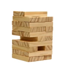 WE Games Wood Block Stacking Tower That Tumbles Down When You Play - Short Stack