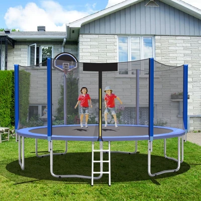 Costway 12/14/15ft Trampoline W/ Safety Enclosure Net Ladder Basketball Hoop 2 Costway 12/14/15ft Trampoline W/ Safety Enclosure Net Ladder Basketball Hoop - Image 2
