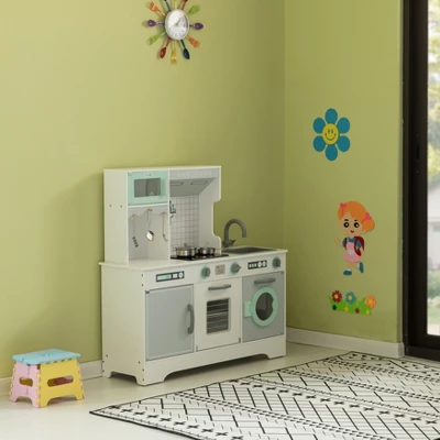 Gardenised Wooden Play Kitchen Toy, Light On Microwave, Cabinet, Washer, Sound Electronic Stove, Microwave And Sink Ages 3+ 9 Gardenised Wooden Play Kitchen Toy, Light On Microwave, Cabinet, Washer, Sound Electronic Stove, Microwave And Sink Ages 3+ - Image 9