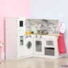 Qaba Corner Play Kitchen Set With Sound Effects And Tons Of Countertop Space, Kids Kitchen With Washing Machine, Food Toys, Ice Maker, Ages 3-6, White