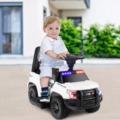 Costway 2-in-1 6V Kids Ride On Police Car Toddler Push Car W/ Megaphone & Siren WhiteBlack 1 Costway 2-in-1 6V Kids Ride On Police Car Toddler Push Car W/ Megaphone & Siren WhiteBlack