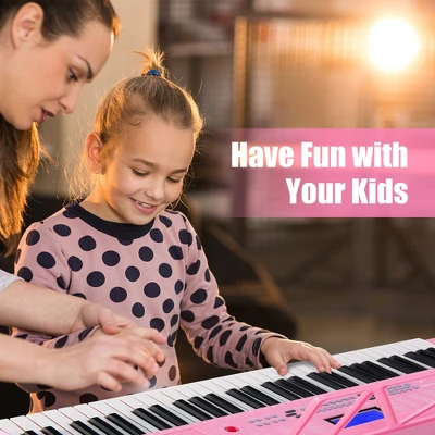 Costway 61-Key Electric Piano Portable Digital Keyboard W/Lighted Key Music Stand Pink 2 Costway 61-Key Electric Piano Portable Digital Keyboard W/Lighted Key Music Stand Pink - Image 2