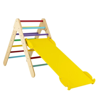 Costway 3-in-1 Wooden Climbing Triangle Set Triangle Climber W/ Ramp 1 Costway 3-in-1 Wooden Climbing Triangle Set Triangle Climber W/ Ramp