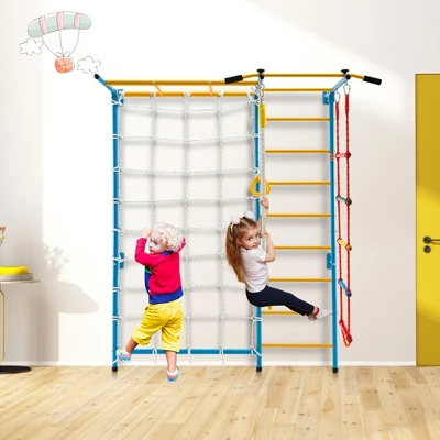 Costway 7 In 1 Kids Indoor Gym Playground Swedish Wall Ladder Children Home Climbing Gym 2 Costway 7 In 1 Kids Indoor Gym Playground Swedish Wall Ladder Children Home Climbing Gym - Image 2