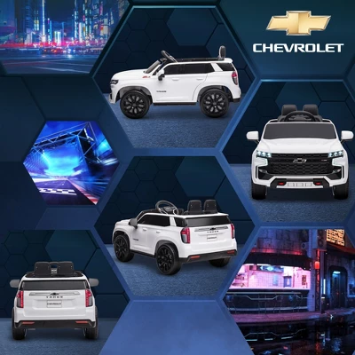 Aosom Licensed Chevrolet TAHOE Electric Car For Kids With Remote Control, 12V Battery Powered Ride On Car With 2 Speeds, Spring Suspension, LED Lights, MP3, Horn, Music, For 3-6 Years Old, White 4 Aosom Licensed Chevrolet TAHOE Electric Car For Kids With Remote Control, 12V Battery Powered Ride On Car With 2 Speeds, Spring Suspension, LED Lights, MP3, Horn, Music, For 3-6 Years Old, White - Image 4