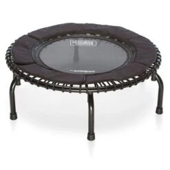 JumpSport 250 Indoor Home Cardio Fitness Rebounder Durable Bounce Exercise Mini Trampoline With Handle Bar Accessory, Premium Bungees And Workout DVD