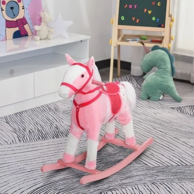 Qaba Kids Plush Toy Rocking Horse Pony Toddler Ride On Animal For Girls Pink Birthday Gifts With Realistic Sounds 1 Qaba Kids Plush Toy Rocking Horse Pony Toddler Ride On Animal For Girls Pink Birthday Gifts With Realistic Sounds