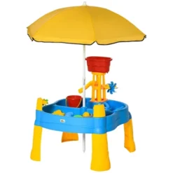 Qaba Kids 2-in-1 Water Table 25Pcs Sand Table Enlarged Sized Indoor Outdoor Play Table With Adjustable Sun Umbrella, Multi-colored -LITTLE TIKES Shop GUEST 376ebb31 9280 4c96 966d b13aa87643ce