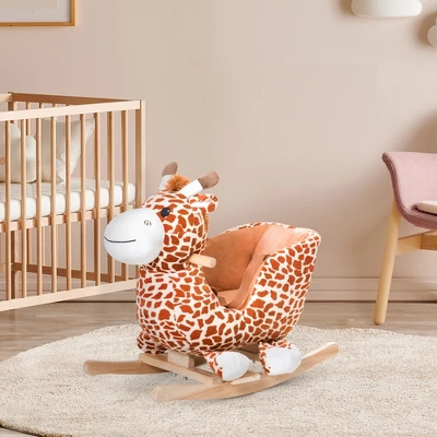 Qaba Kids Plush Rocking Horse Giraffe Style Themed Ride-On Chair Toy With Sound Brown 1 Qaba Kids Plush Rocking Horse Giraffe Style Themed Ride-On Chair Toy With Sound Brown