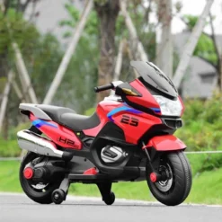 Costway 12V Kids Ride On Motorcycle Electric Motor Bike W/ Training Wheels & Light Red