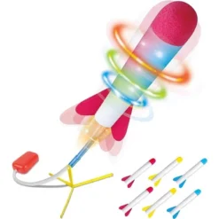 Toy Jump Rocket Launcher Set With LED Lights - Includes 6 Rockets Soars Up To 100 Feet - Play22usa
