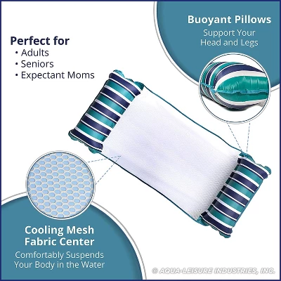 Aqua Leisure Monterey XL Hammock 4 In 1 Multi Purpose (Saddle, Lounge Chair, Hammock, Drifter) Inflatable Pool Float, Teal With Navy Stripes 1 Aqua Leisure Monterey XL Hammock 4 In 1 Multi Purpose (Saddle, Lounge Chair, Hammock, Drifter) Inflatable Pool Float, Teal With Navy Stripes