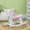 Qaba Little Wooden Rocking Horse Toy For Kids' Imaginative Play, Children's Small Baby Rocking Horse Ride-on Toy For Toddlers 1-3, Pink And White