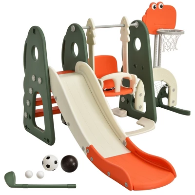 Costway 6 In 1 Toddler Slide And Swing Set Climber Playset W/ Ball Games WhiteOrange 7 Costway 6 In 1 Toddler Slide And Swing Set Climber Playset W/ Ball Games WhiteOrange - Image 7