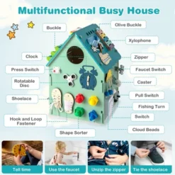 Costway Wooden Busy House Montessori Toy With Sensory Games & Interior Storage Space Blue/Pink -LITTLE TIKES Shop GUEST 3f51e6dd 8734 419f 9903 b9e2e672769d