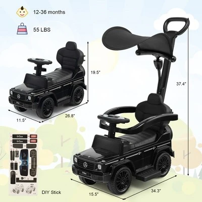 Costway 3 In 1 Ride On Push Car Mercedes Benz G350 Stroller Sliding Car W/ Canopy 3 Costway 3 In 1 Ride On Push Car Mercedes Benz G350 Stroller Sliding Car W/ Canopy - Image 3