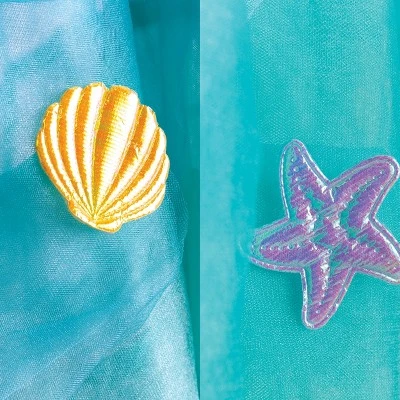 HearthSong Mermaid Blue Scalloped Gauze Canopy With LED Lights And Decorative Applique And Cute Shells And Starfish 6 HearthSong Mermaid Blue Scalloped Gauze Canopy With LED Lights And Decorative Applique And Cute Shells And Starfish - Image 6