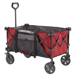 Gorilla Carts 7 Cubic Feet Foldable Collapsible Durable All Terrain Utility Pull Beach Wagon With Oversized Bed And Built In Cup Holders, Red