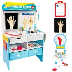 Svan Get Well Doctor Wooden Activity Center - Kid's Pretend Play Medical Playset W 16 Fun Accessories